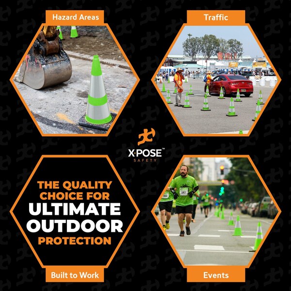 Xpose Safety Traffic Safety Cone, PVC, 28 in Height, 14 in Length, Lime Green - LTC28-64-48-X