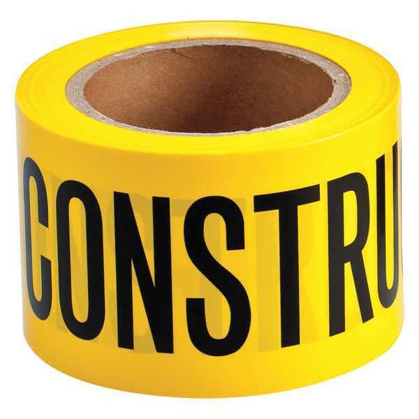 Zoro Select Barricade Tape, Caution Construction Area, Yellow, 3 in Wide x 200 ft Length, Polyethylene, 3 mil - 91217