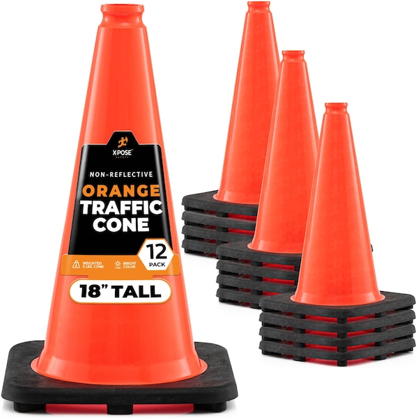 Xpose Safety Traffic Safety Cone, PVC, 12 in Height, 11 in Length, Orange - OTC18-12-X-S