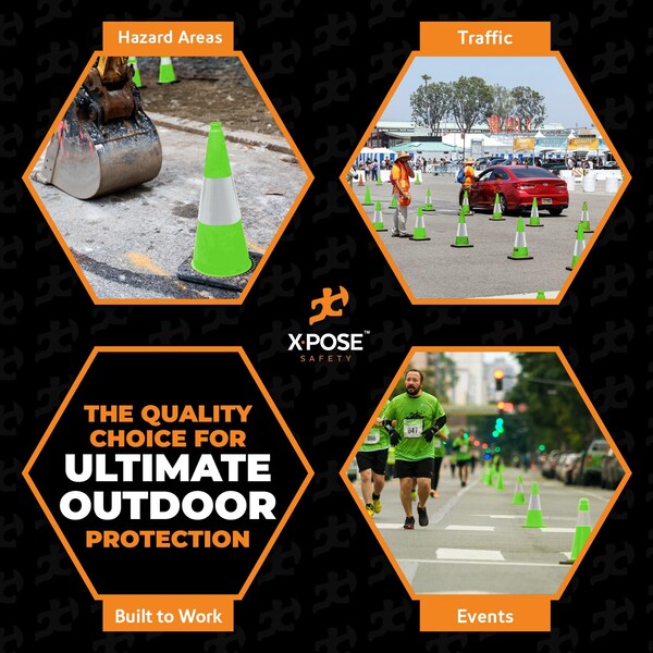 Xpose Safety Traffic Safety Cone, PVC, 18 in Height, 11 in Length, Lime Green - LTC18-6-48-X