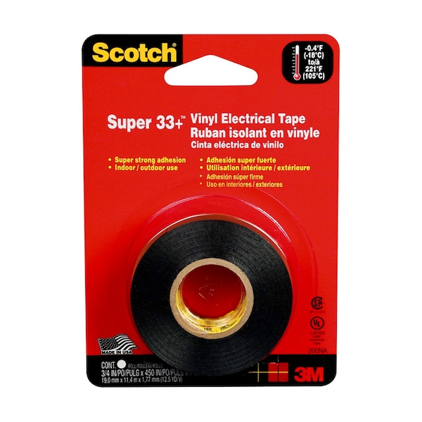 Scotch 3/4" x 12.5 Yds Black Scotch Super 33+ Vinyl Electrical Tape - 200NA