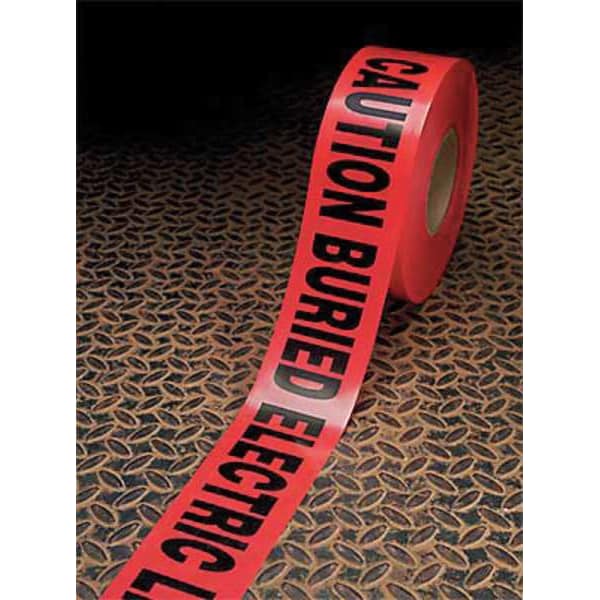 Zoro Select Barricade Tape, Caution Buried Electric Line Below, Red, 3 in Wide x 1,000 ft Length, Polyethylene - 302-R-3X1000FTX4MIL