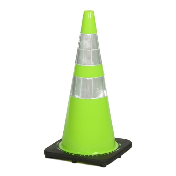 Mutual Industries Traffic Cone, Plastic, 28 Inch Height, 12 Inch Length, 7 Pounds, Lime - 17717-128-7