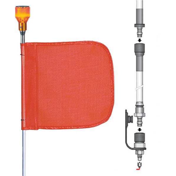 Checkers Warning Whip, White Whip, Orange Flag, Fiber Glass, Hot Plug with 12 in Pigtail, Lamp Socket - FS10L-SPQD-O