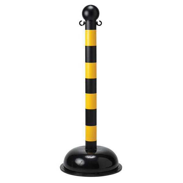 Zoro Select Striped Barrier Post, Polyethylene, 41 in Height, Black/Yellow - 92122