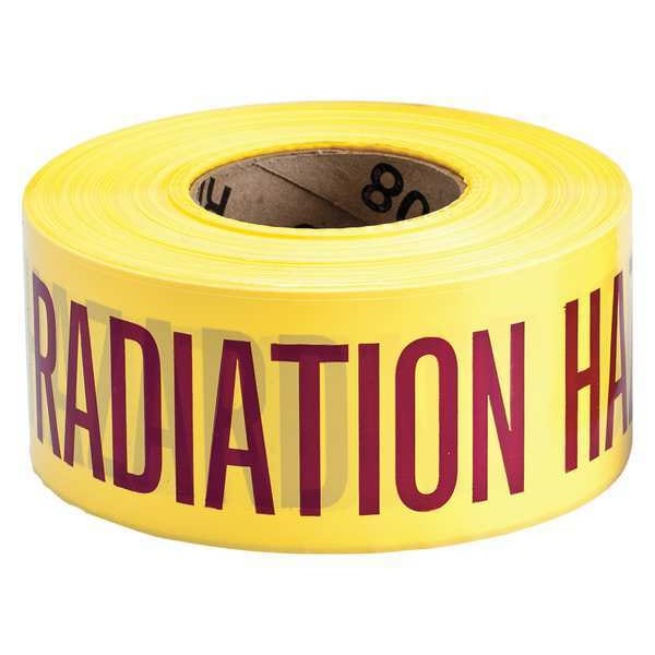 Zoro Select Barricade Tape, Caution Radiation Hazard, Yellow, 3 in Wide x 1,000 ft Length, Polyethylene, 3 mil - 91464