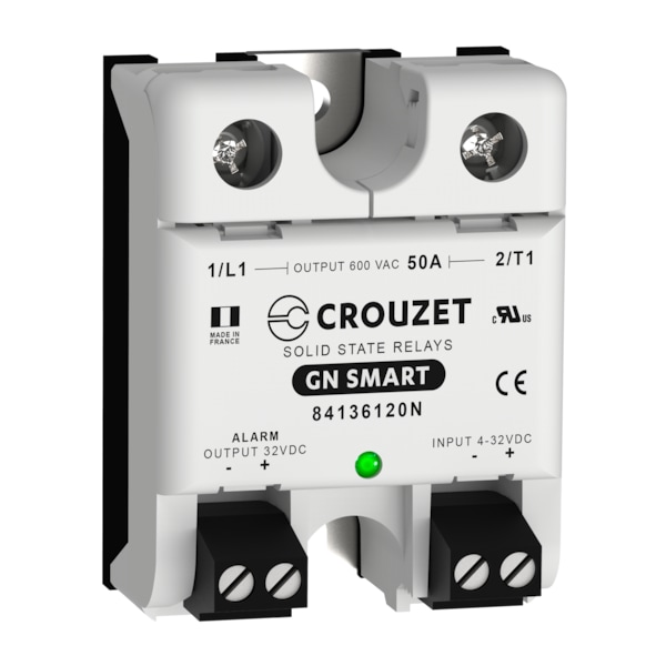 Crouzet SSR, Monofásico, Panel, 50A, EN 4-32VDC, SALIDA 600VAC, Cruce por Cero, Detección de Corriente - 84136120N