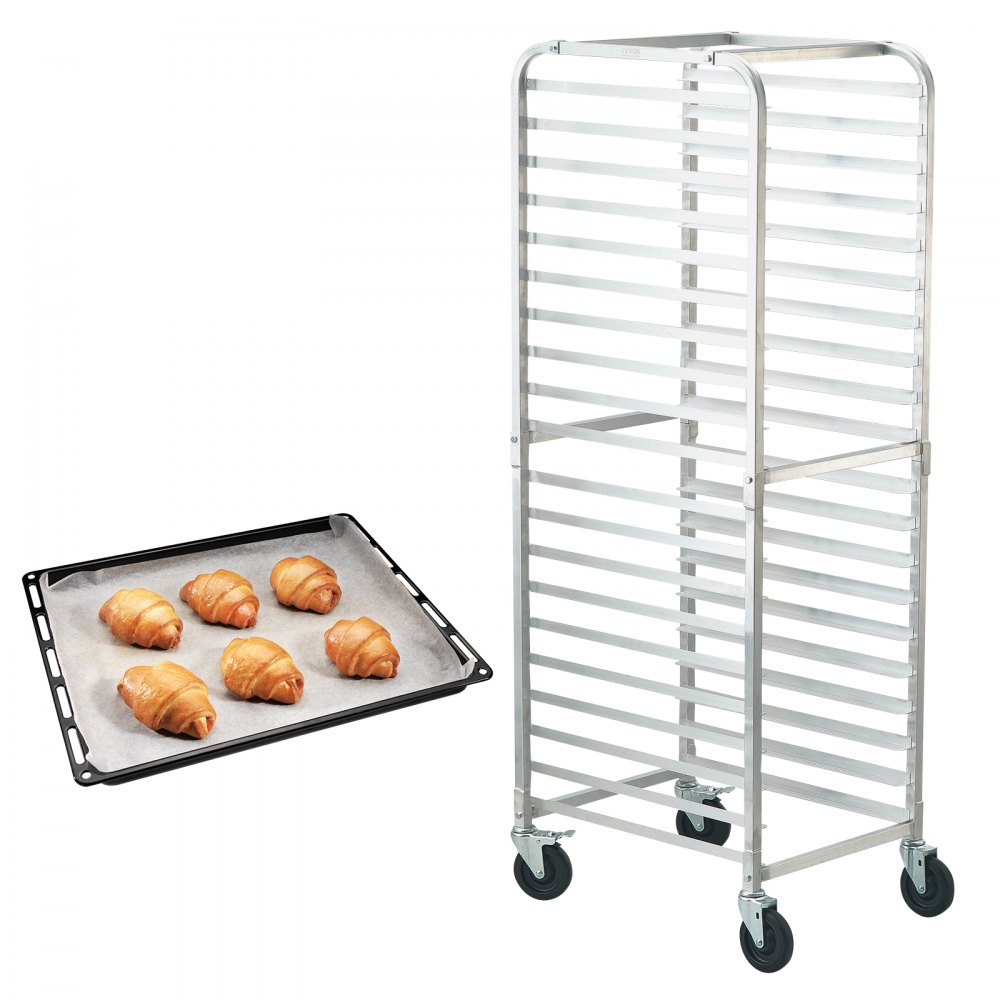 VEVOR Bun Pan Rack, 20-Tier Commercial Bakery Racks with Brake Wheels, Aluminum Racking Trolley Storage for Half & Full Sheet, Speed Rack For Kitchen Home, Bread Baking Equipment, 26"L x 20.4"W x 70"H - MBPJLZCCHC205PLL3V0