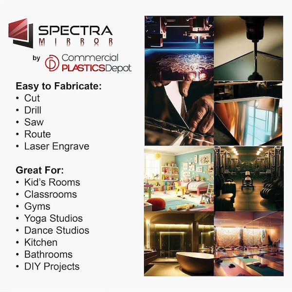 Spectra Mirror 24''X48'', 1/8'' Thick, Acrylic Safety Mirror. Sizes Cut Nominal +/-1/8'' - 3M0000F2448RCAS
