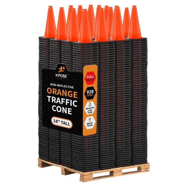 Xpose Safety Traffic Safety Cone, PVC, 18 in Height, 11 in Length, Orange - OTC18-FP928-X