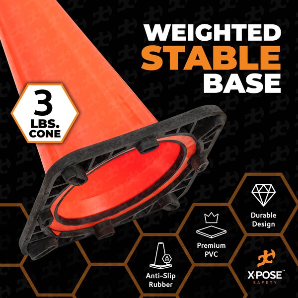 Xpose Safety Traffic Safety Cone, PVC, 18 in Height, 11 in Length, Orange - OTC18-FP928-X