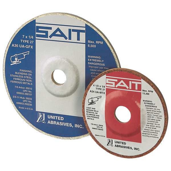 United Abrasives/Sait SAIT 29207 Cotton Fiber Wheels (Grade A36), 4-1/2" x 1/4" x 7/8", 10-Pack - 29207