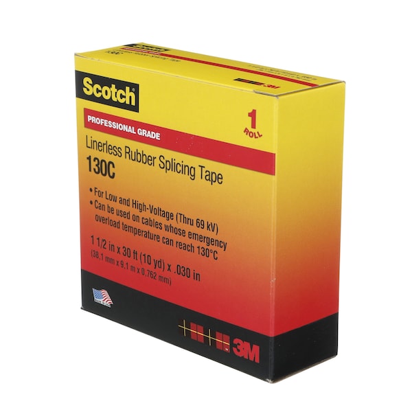 3M Electrical Tape, 30 mil, 1-1/2"x 30 ft., PK12 - 130C-1-1/2X30FT