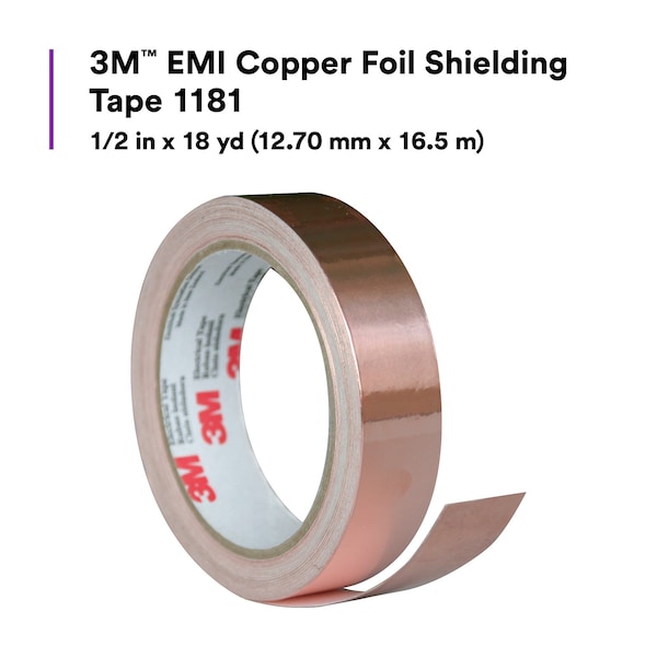 3M Foil Tape, 1/2 In. x 18 Yd., Copper, PK18 - 1181