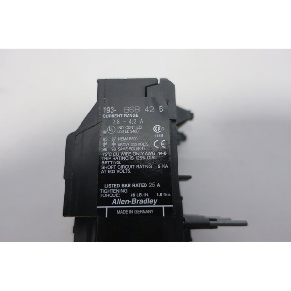 Relevador de Sobrecarga Bimetálico de 2.8-4.2A de Amps - 193-BSB42