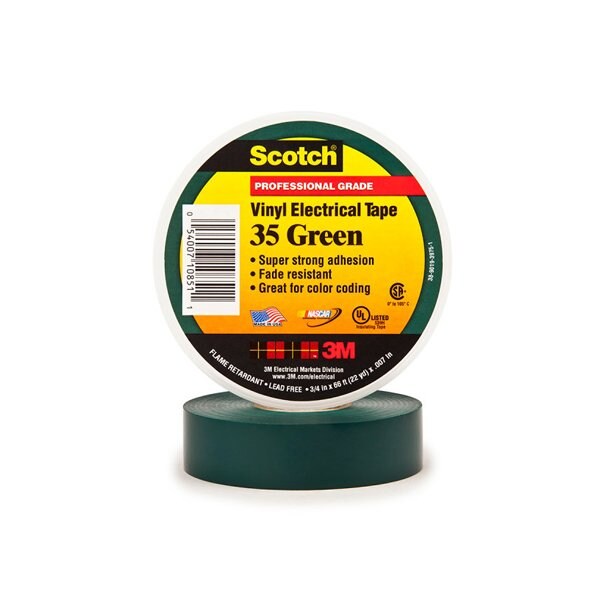 3M 3/4'' x 66' Green 3M 35 Electrical Tape, 10PK - T96403510PKG