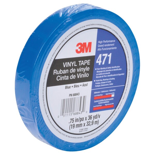 3M Vinyl Tape 471, Blue, 1/2"x36 y, PK72 - 471