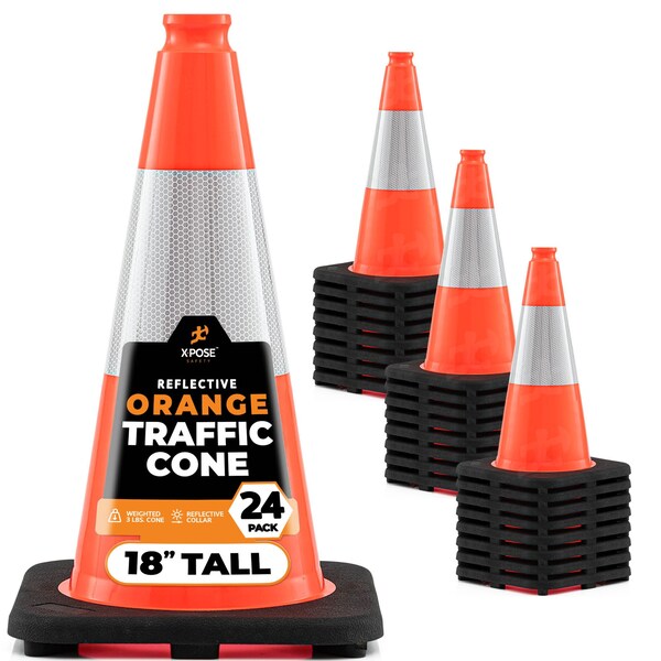 Xpose Safety Traffic Cone, PVC, 18" Height, Orange - OTC18-6-24-X-S