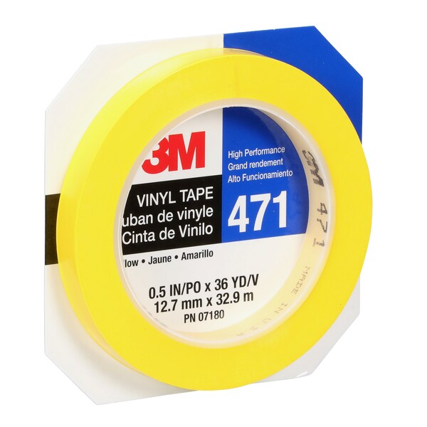 3M Vinyl Tape 471, Yellow, 1/2"x36, PK72 - 471