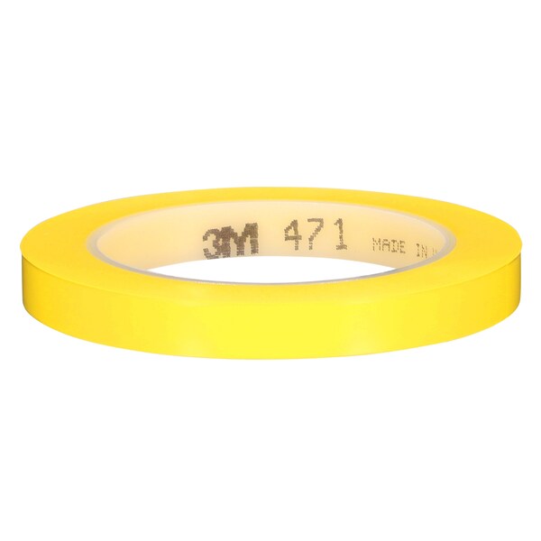 3M Vinyl Tape 471, Yellow, 1/2"x36, PK72 - 471