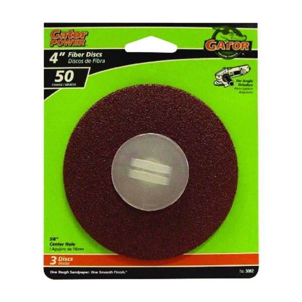 Gator Grit Gator 4 in. Aluminum Oxide Center Mount Fiber Disc 50 Grit Coarse 3 pk - 3062