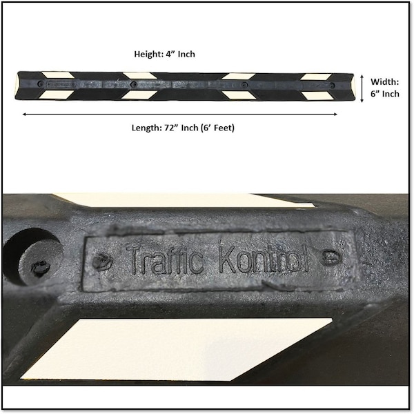Traffic Kontrol Wheel Stop Parking Block, Rubber, 4" Inch Height, 72" Inch Length, 28 lbs, White - TK-PS-6-BKWH-KIT