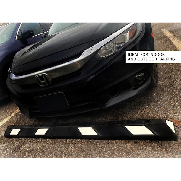 Traffic Kontrol Wheel Stop Parking Block, Rubber, 4" Inch Height, 72" Inch Length, 28 lbs, White - TK-PS-6-BKWH-KIT