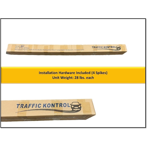 Traffic Kontrol Wheel Stop Parking Block, Rubber, 4" Inch Height, 72" Inch Length, 28 lbs, White - TK-PS-6-BKWH-KIT