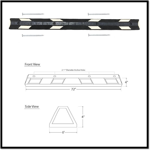 Traffic Kontrol Wheel Stop Parking Block, Rubber, 4" Inch Height, 72" Inch Length, 28 lbs, White - TK-PS-6-BKWH-KIT