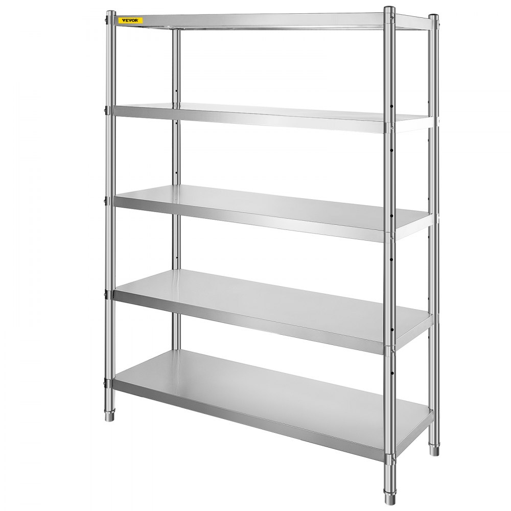 VEVOR Stainless Steel Shelves 47.5x18 Inch 5 Tier Adjustable Shelf Storage Unit Stainless Steel Rack Shelving Heavy Duty Shelving for Kitchen Commercial Office Garage Storage 330lb Per Shelf - BXGHJ5C48X18.5YC1V0