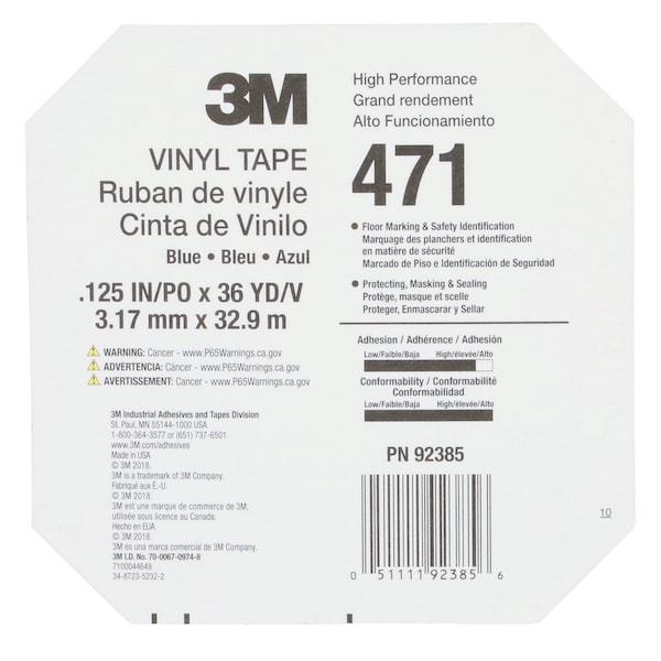 3M Vinyl Tape 471, Red, 1/4"x36 yd, PK144 - 36405