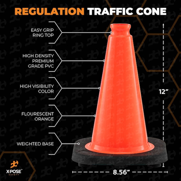 Xpose Safety Traffic Safety Cone, PVC, 12 in Height, 9 in Length, Orange - OTC12-12-X-S