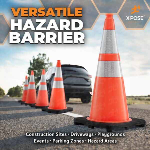 Xpose Safety Traffic Safety Cone, PVC, 28 in Height, 14 in Length, Orange - OTC28-64-48-X