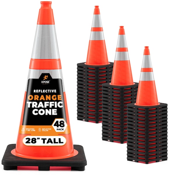 Xpose Safety Traffic Safety Cone, PVC, 28 in Height, 14 in Length, Orange - OTC28-64-48-X