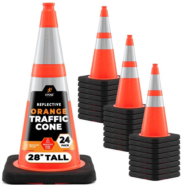 Xpose Safety Traffic Safety Cone, PVC, 28 in Height, 14 in Length, Orange - OTC28-64-10L-24-X