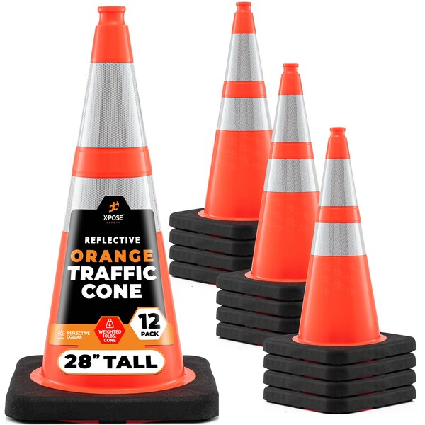 Xpose Safety Traffic Safety Cone, PVC, 28 in Height, 14 in Length, Orange - OTC28-64-10L-12-X