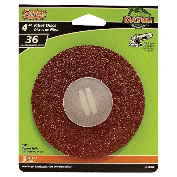 Gator Fiber Disc, 4 in Dia, 36 Grit, Extra Coarse, Aluminum Oxide Abrasive, Fiber Backing - 3063