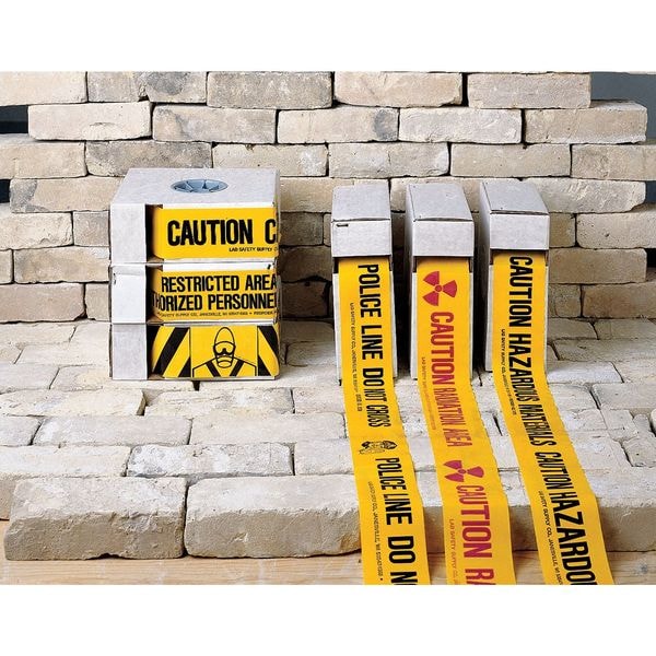 Zoro Select Barricade Tape w/Reel, Hot Zone, Yellow, 3 in Wide x 1,000 ft Length, Polyethylene, 4 mil - B3104R385-200