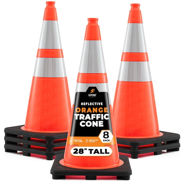 Xpose Safety Traffic Cone, PVC, 28" Height, Orange - OTC28-64-8-X