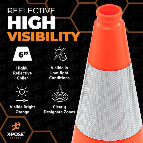Xpose Safety Traffic Cone, PVC, 18" Height, Orange - OTC18-6-12-X-S