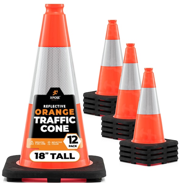 Xpose Safety Traffic Cone, PVC, 18" Height, Orange - OTC18-6-12-X-S