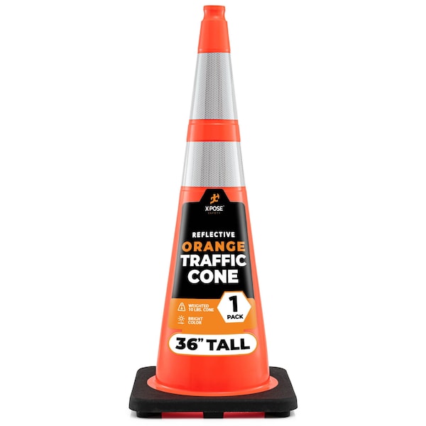 Xpose Safety Traffic Cone, PVC, 36" Height, Orange - OTC36-64-1-X