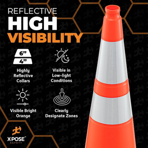 Xpose Safety Traffic Cone, PVC, 36" Height, Orange - OTC36-64-1-X