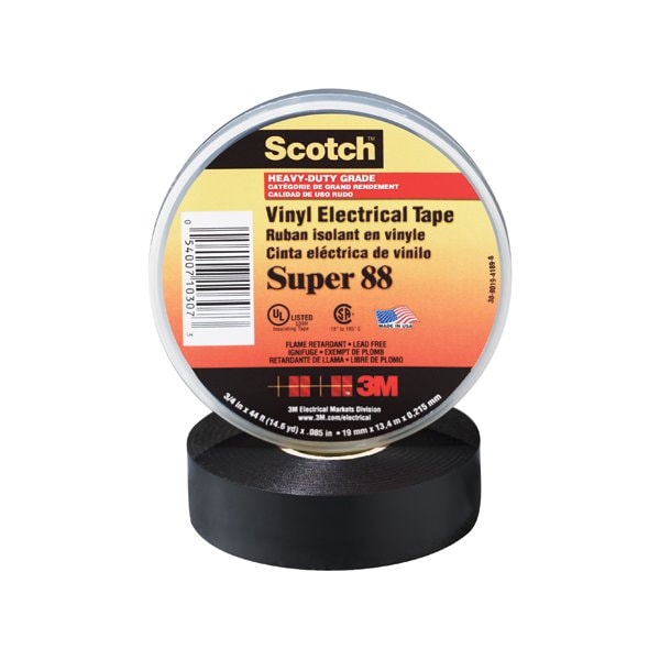 3M 3/4'' x 66' Black 3M 88 Electrical Tape, 10PK - T96408810PK