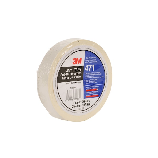 3M Vinyl Tape 471, White, 1/2"x36, PK72 - 471