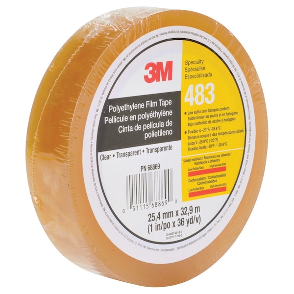 3M Film Tape, Polyethylene, Clear, 1In x 36 Yd - 483
