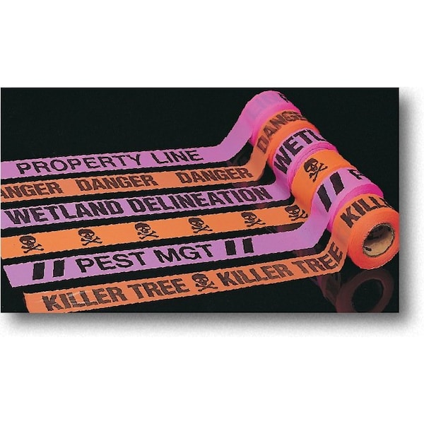 Mutual Industries Glo Orange Printed "Danger" Flagging Tape, 12Ls - 16003-145