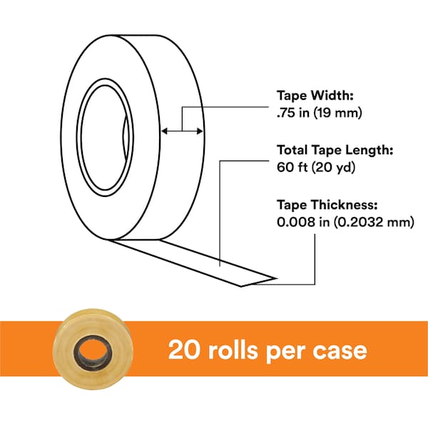 3M Electrical Tape, 8 mil, 3/4" x 60 ft., PK20 - 2520-3/4X60FT