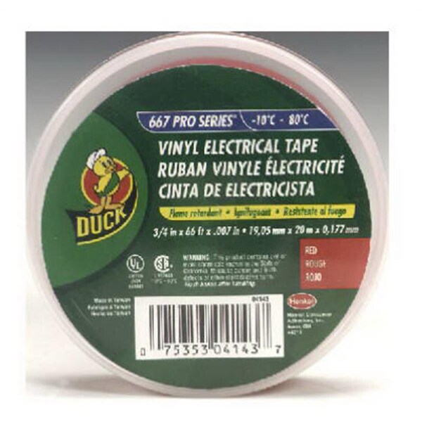 Duck Brand 04143 0.75 in. x 66 ft. Red Vinyl Electrical Tape - 606704