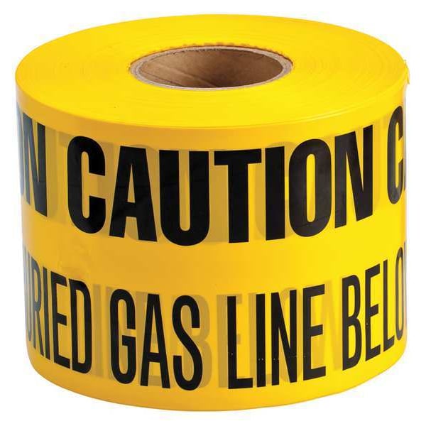 Zoro Select Underground Marking Tape, Caution Buried Gas Line Below, Yellow, 6 in Wide x 1,000 ft Length, 4 mil - 91294